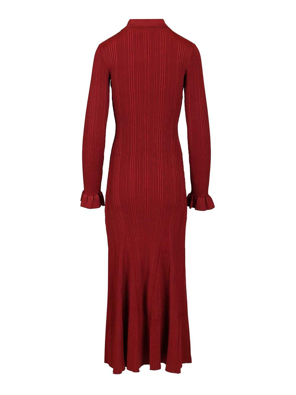 Burgundy Ribbed Knit Midi Dress Dresses Bordeaux - 2
