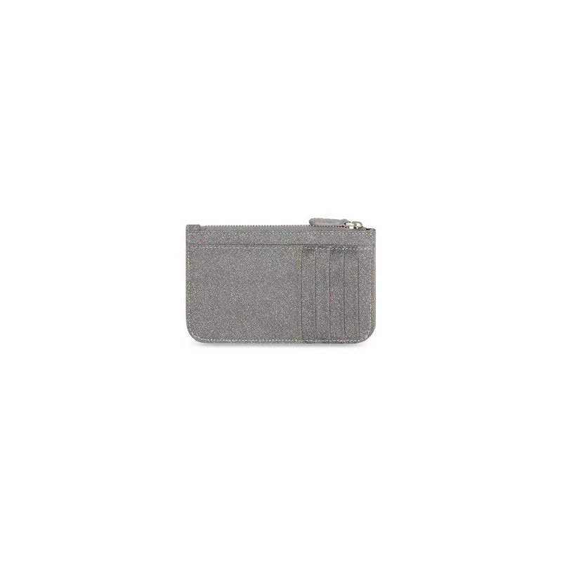 BALENCIAGA Women's Cash Large Long Coin And Card Holder In Glitter Material in Grey outlook