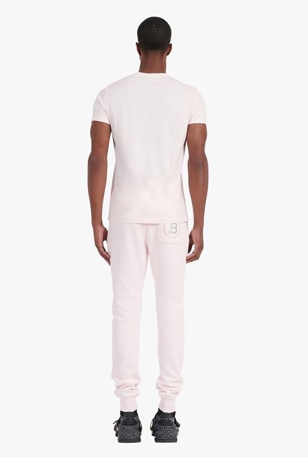Pale pink eco-designed cotton T-shirt with silver Balmain Paris logo print - 3