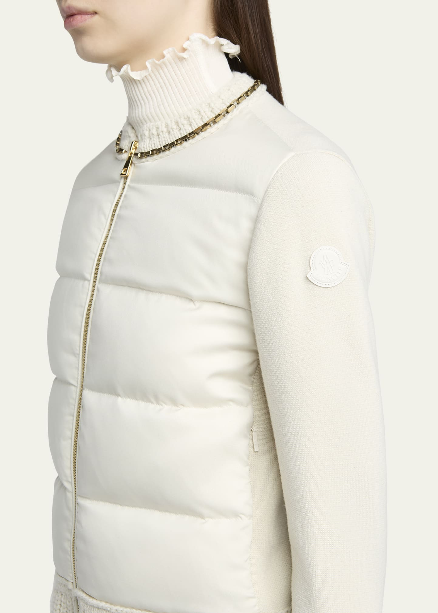 Quilted Combo Cardigan with Chain Embellishment - 5