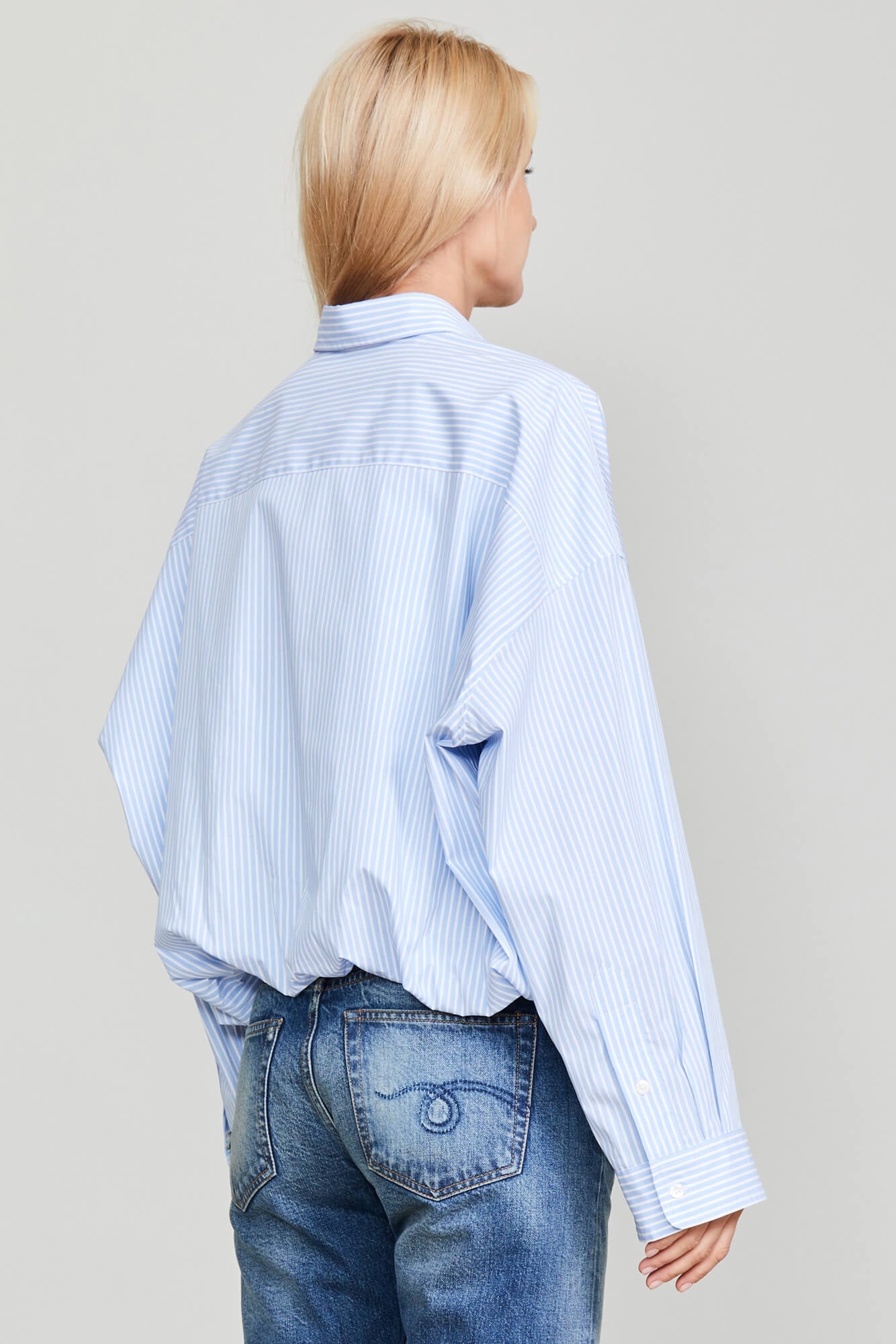 GATHERED HEM SHIRT - LIGHT BLUE STRIPE - 3