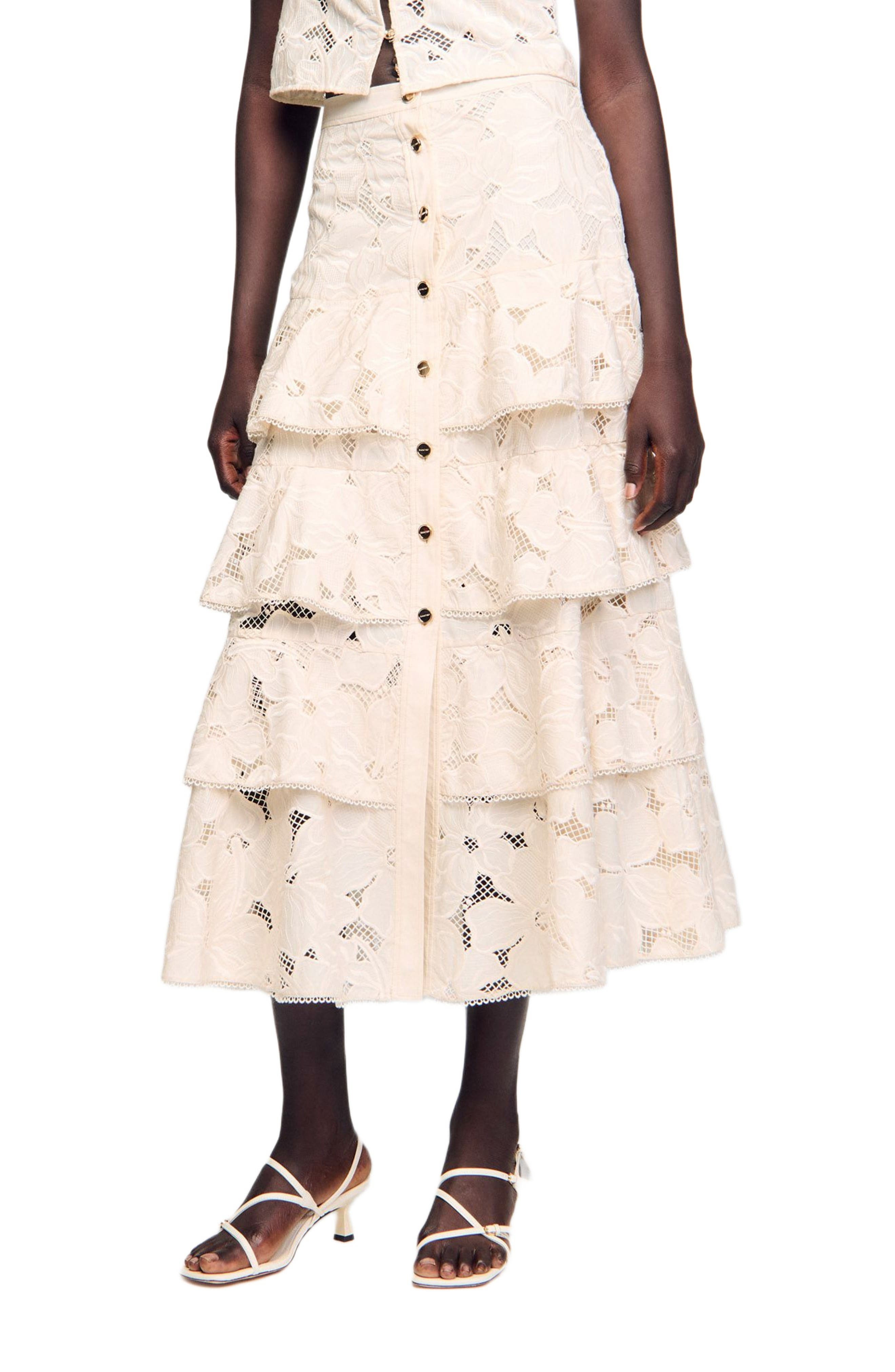 SANDRO Long frilled skirt in Ecru at Nordstrom - 4