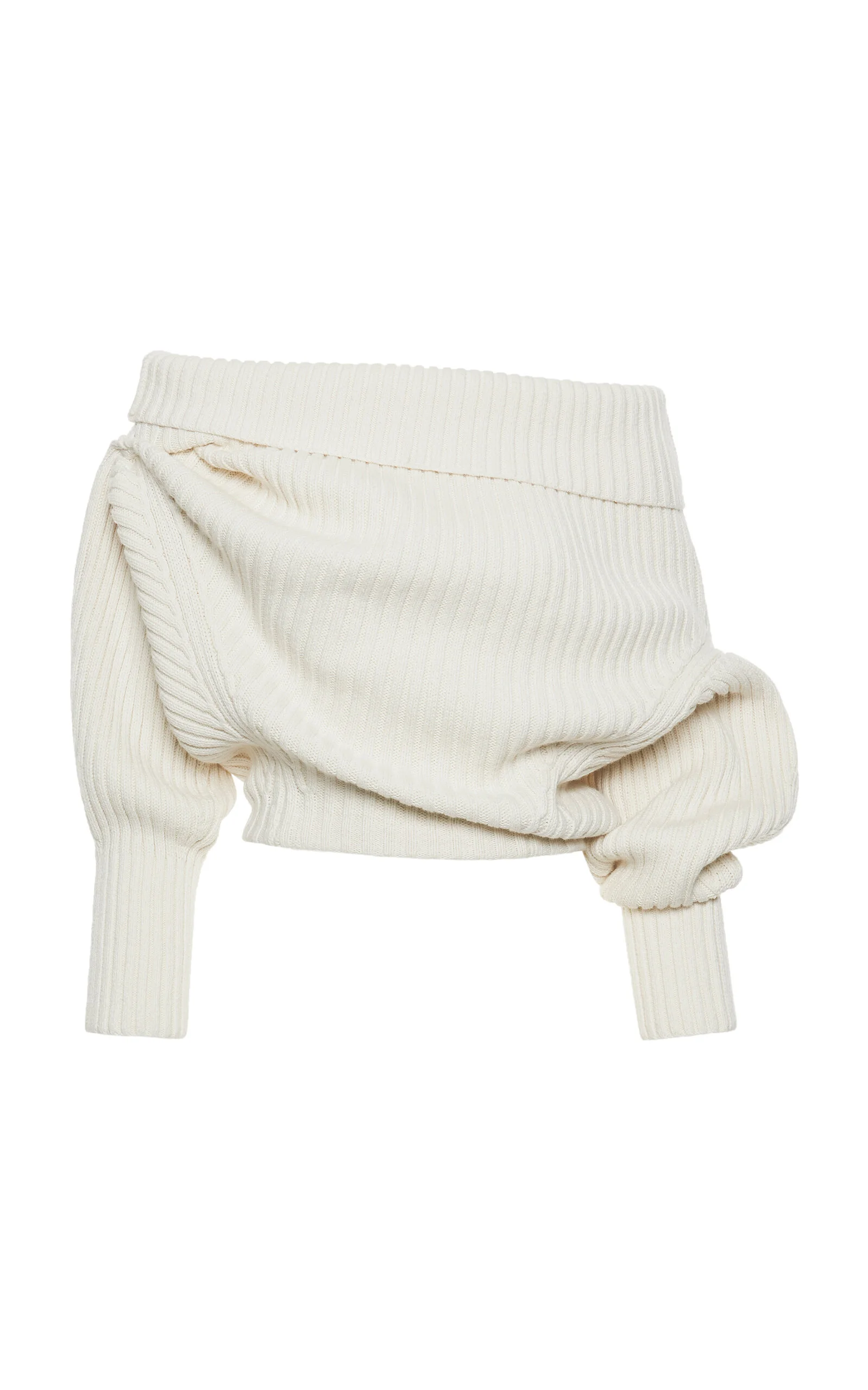 Buttoned Ribbed-Knit Cotton-Wool Sweater ivory - 1
