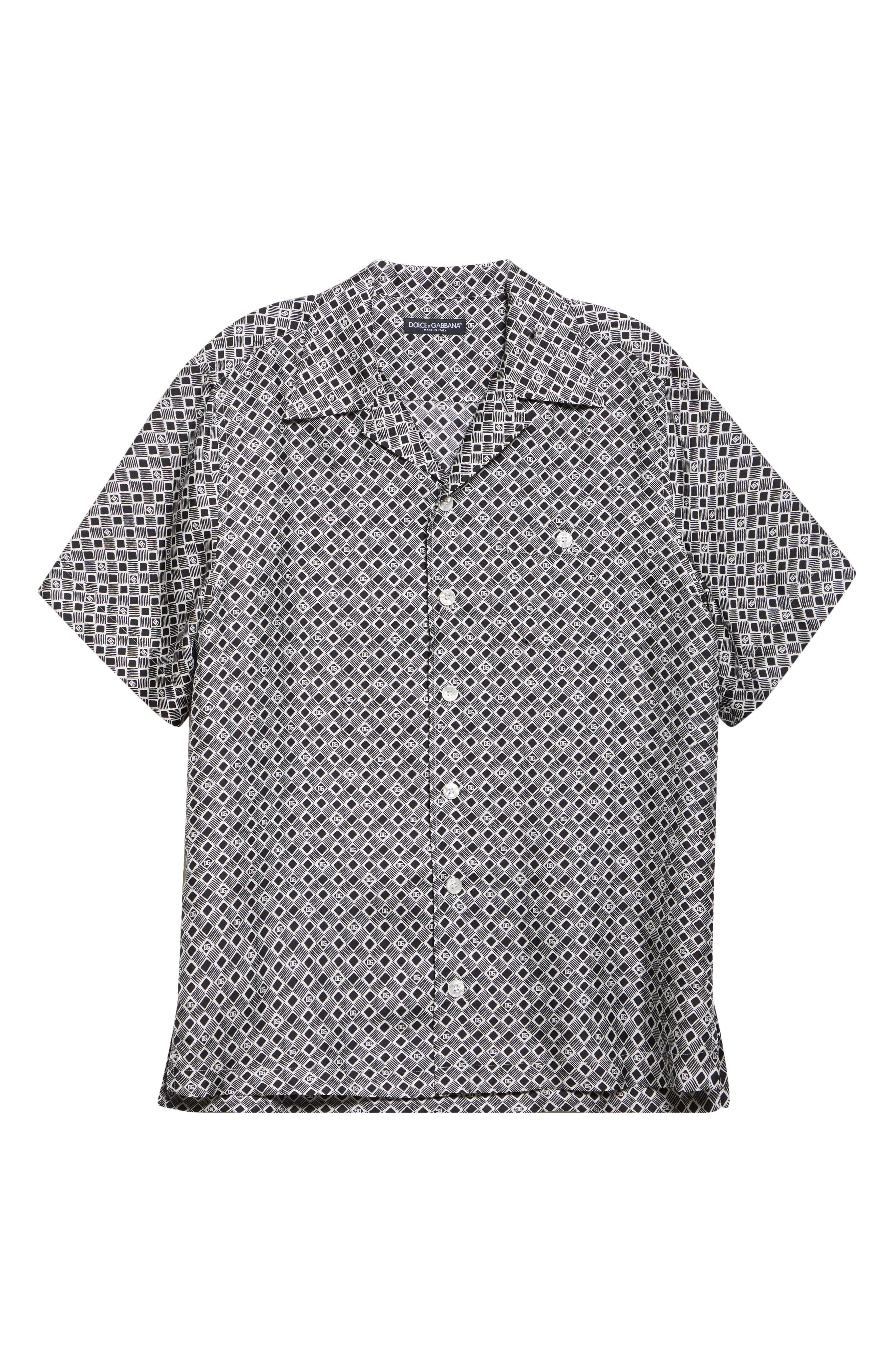 Dolce&Gabbana Logo Jacquard Silk Camp Shirt in Cravatteria Nero at Nordstrom - 6