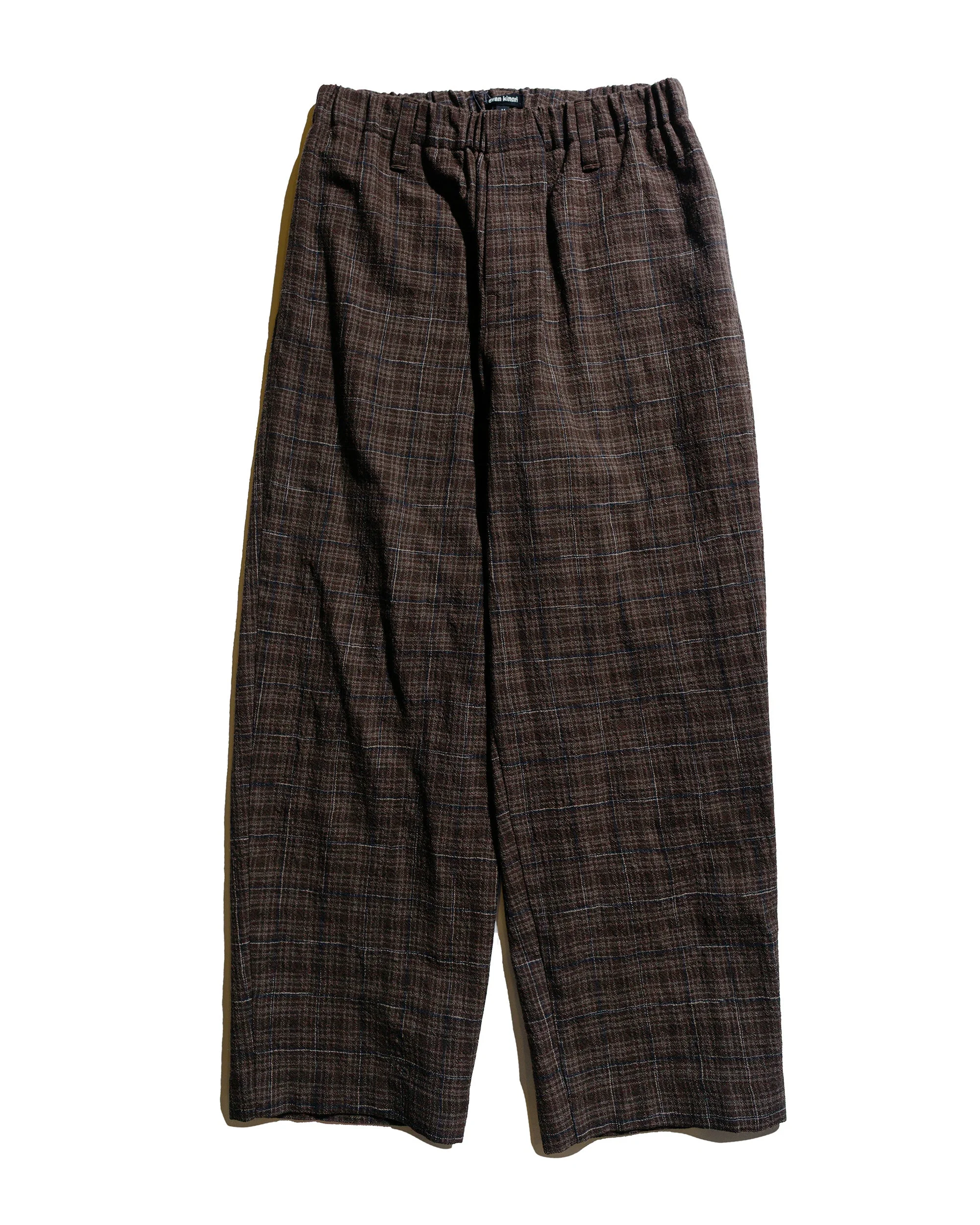 Elastic Pant Kasuri Wool Check Brown/Beige/Navy - 1