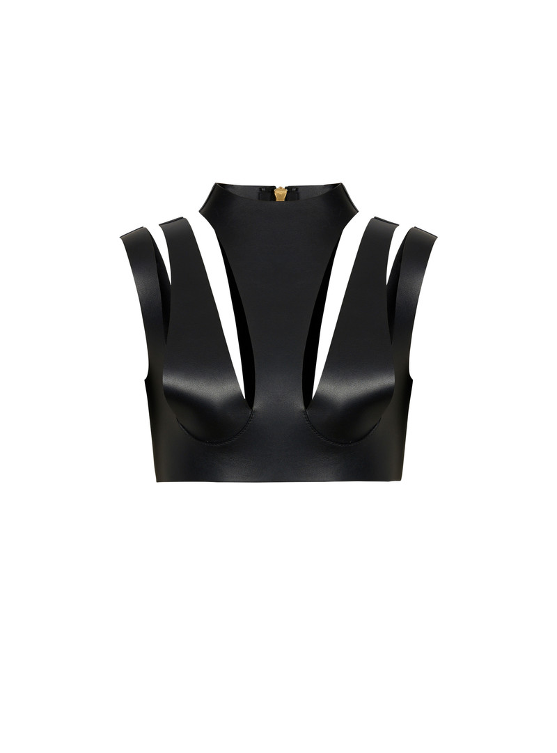 Cut-out leather crop top 1