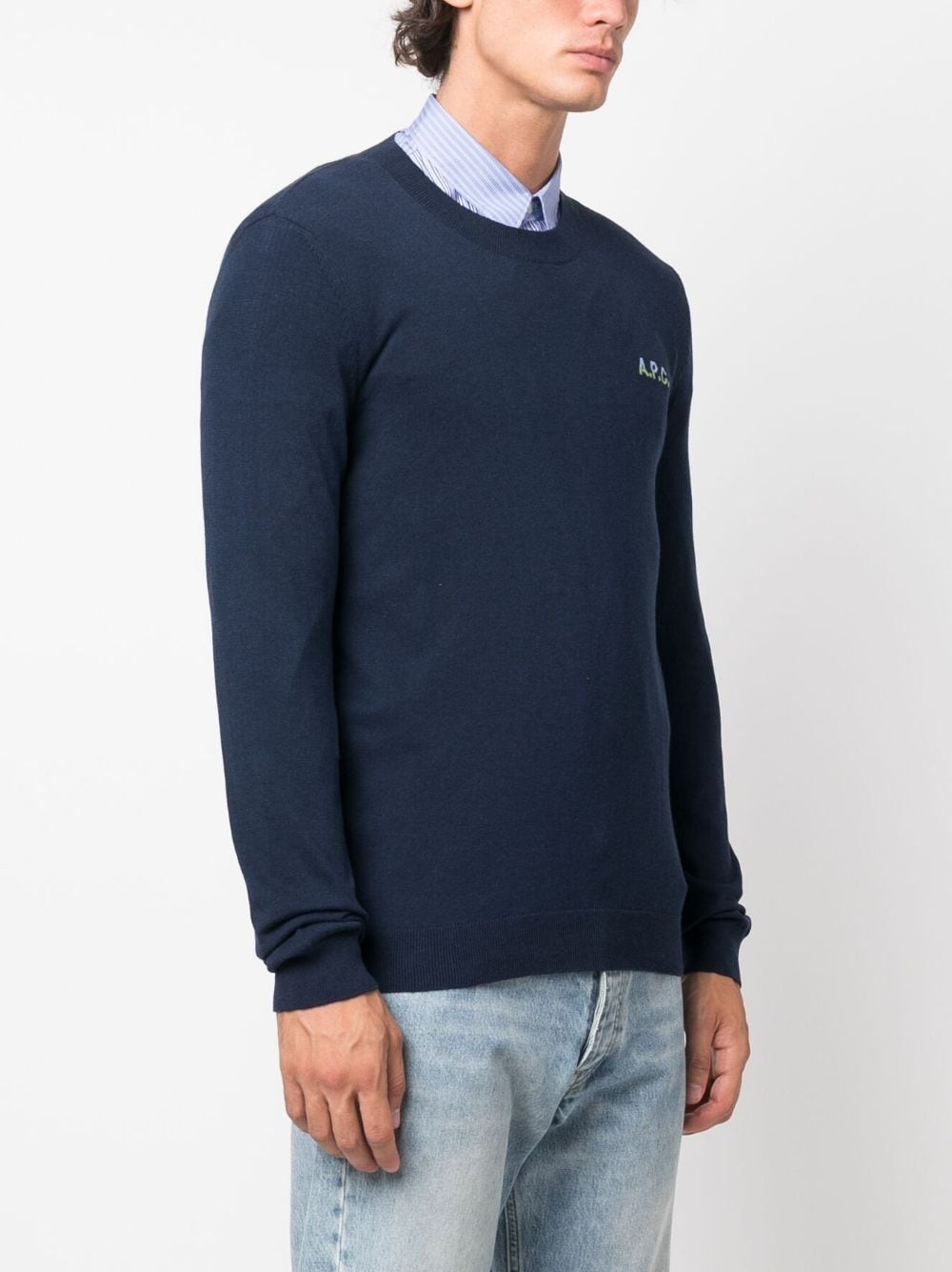 logo-embroidered fine-knit jumper - 3