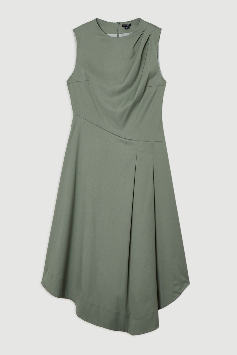 Tailored Drapey Bodice Asymmetric Midi Dress - 1