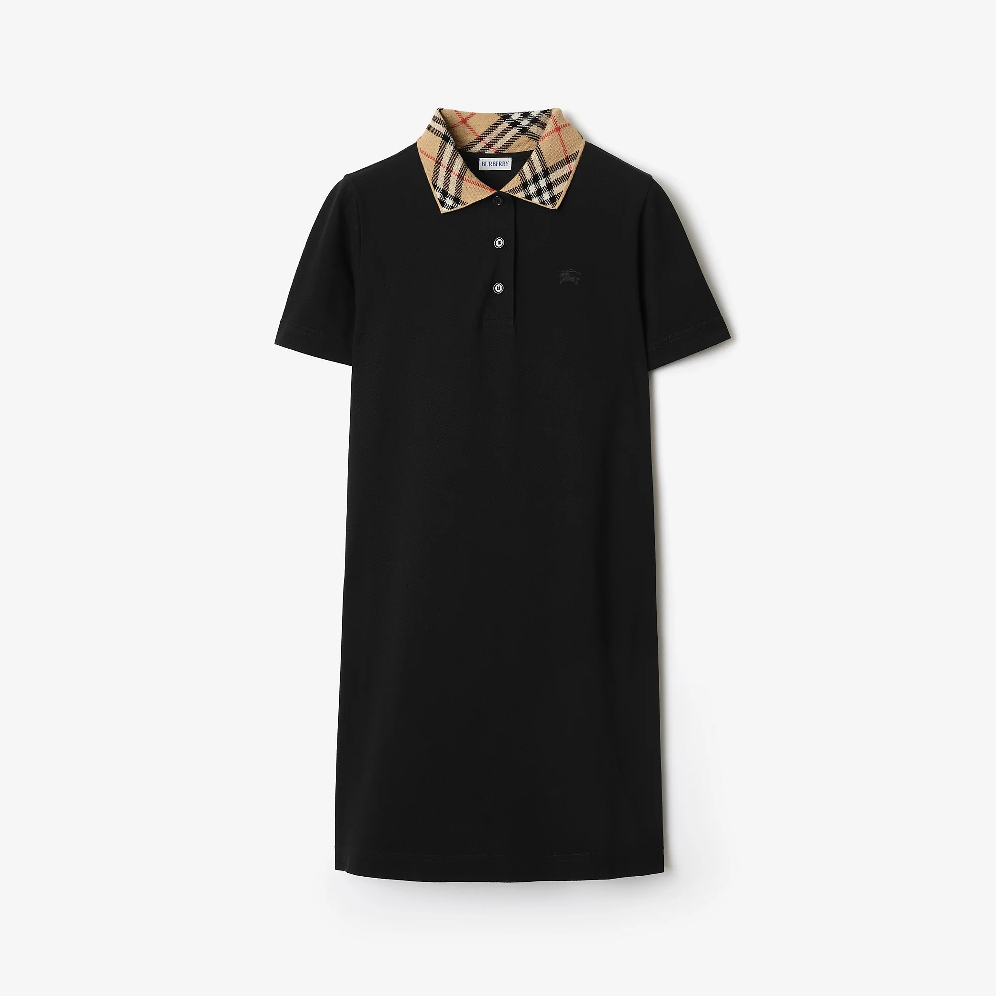 Check Collar Cotton Polo Shirt Dress - 1