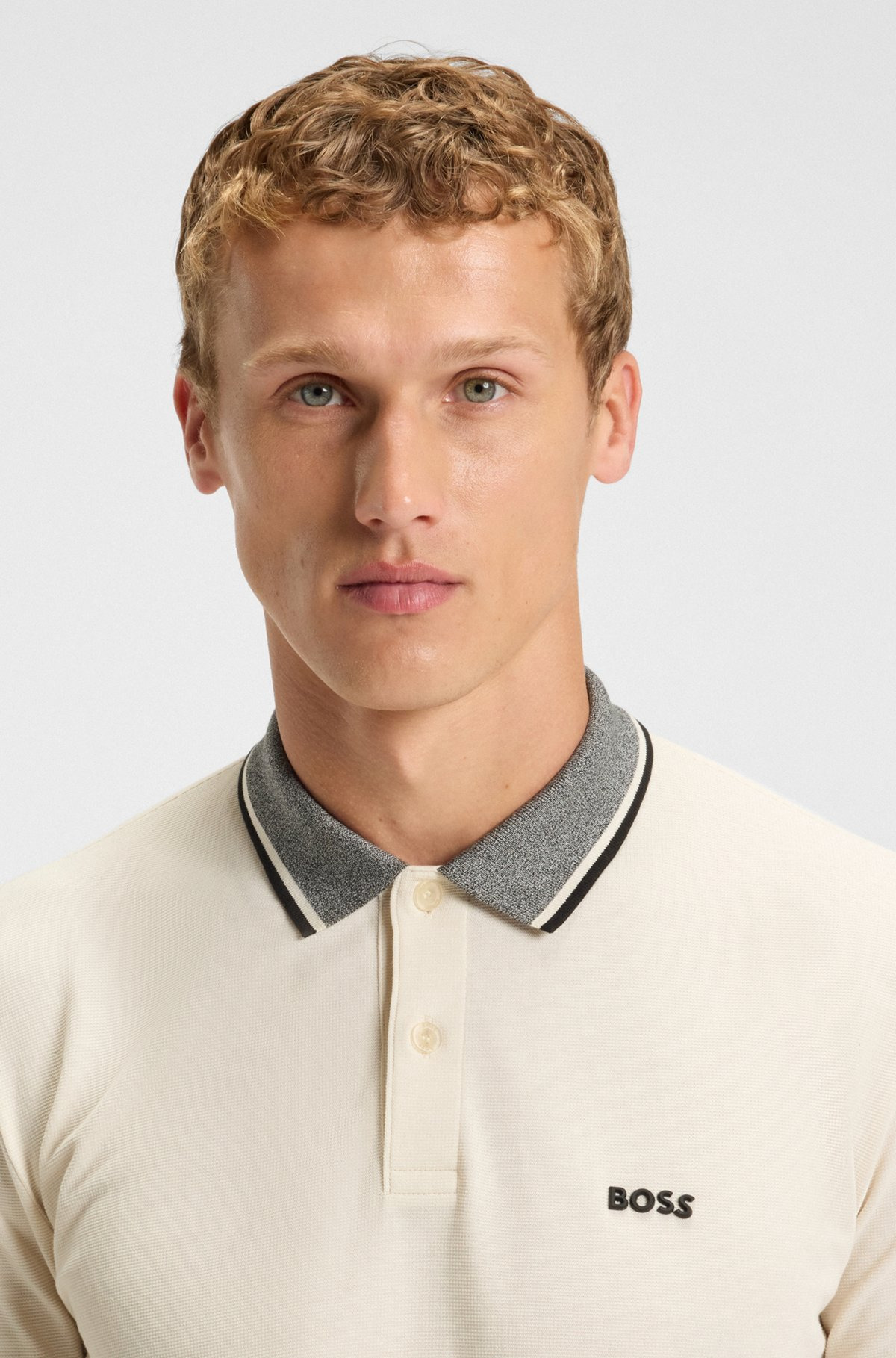 COTTON-PIQUÉ POLO SHIRT WITH MOULINÉ COLLAR - 3