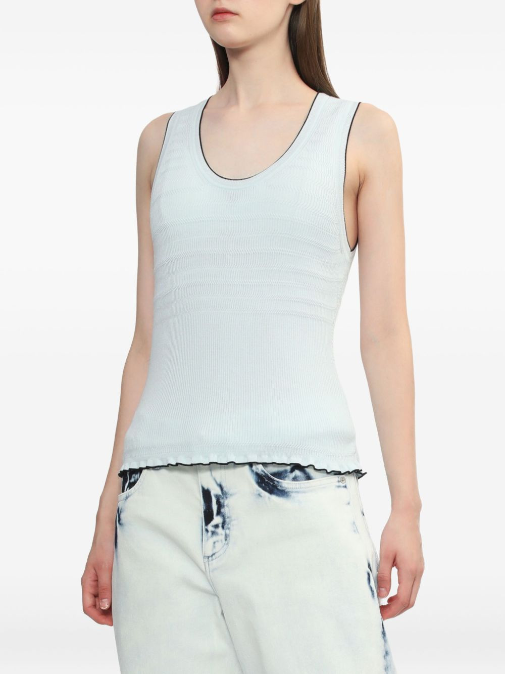 ribbed-knit scalloped-hem top - 3