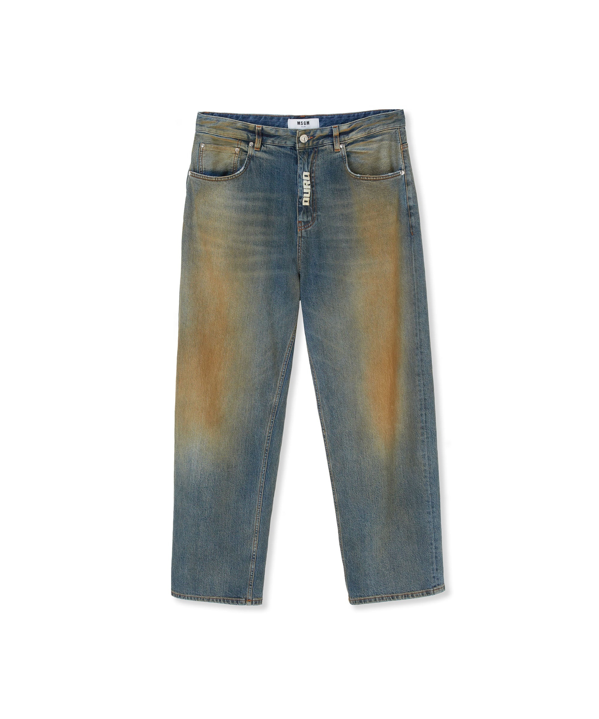 5 pocket denim pants with burned effect - 1