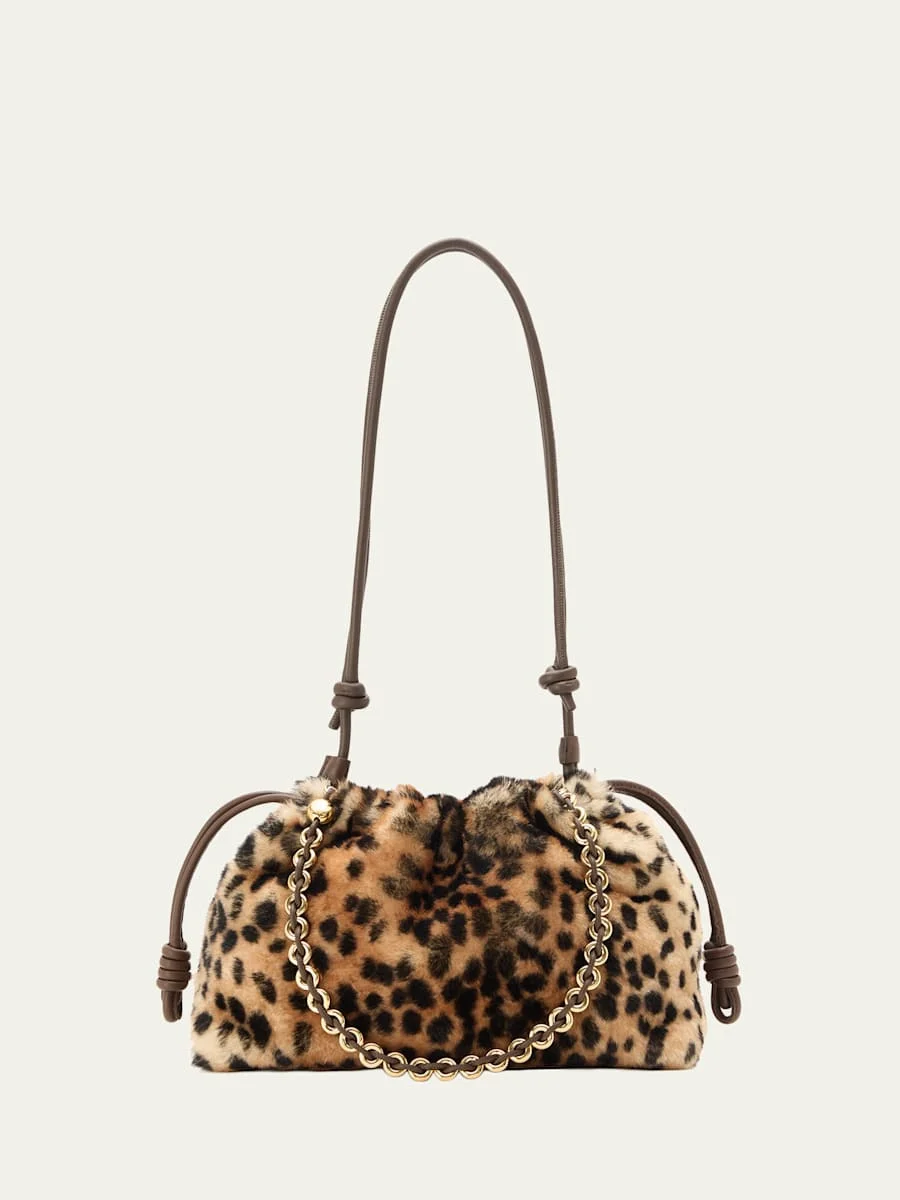 Flamenco Medium Shoulder Bag in Cheetah-Print Shearling - 1