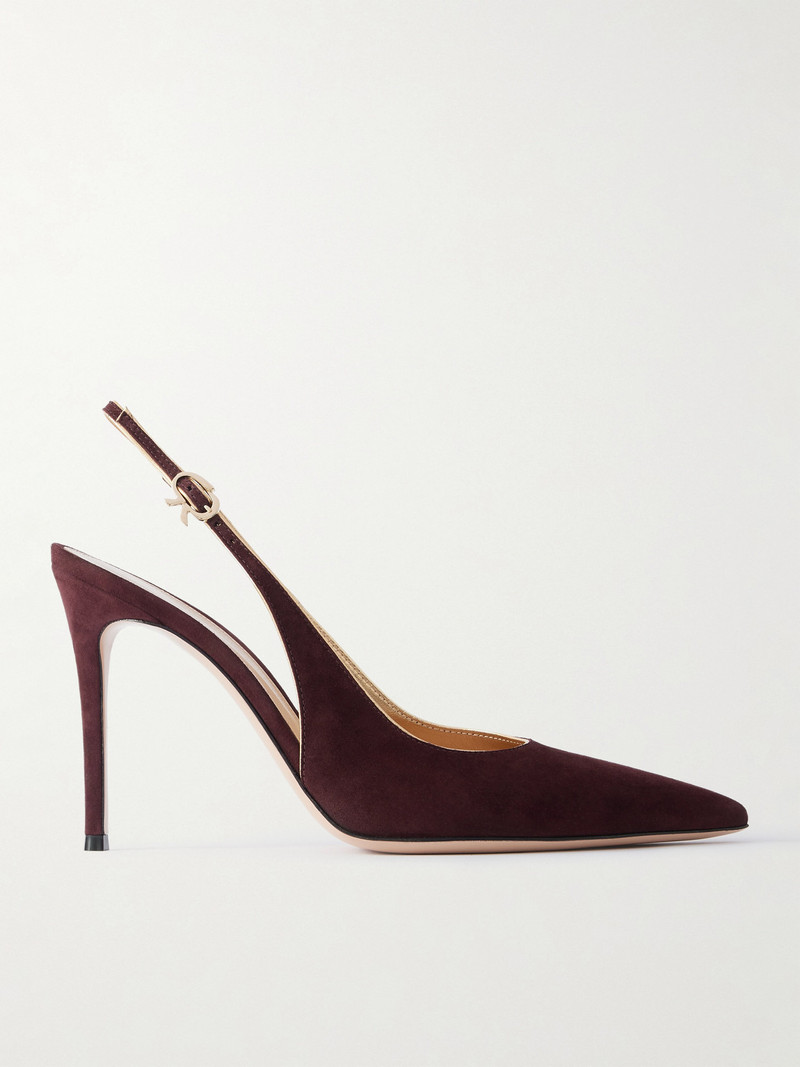 95 Metallic Leather-trimmed Suede Slingback Pumps 1