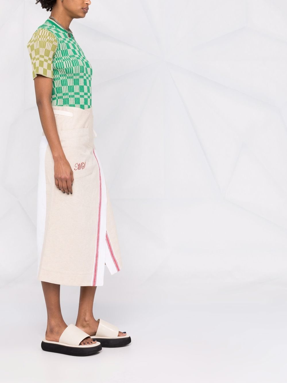 logo-embroidered tea towel wrap skirt - 6