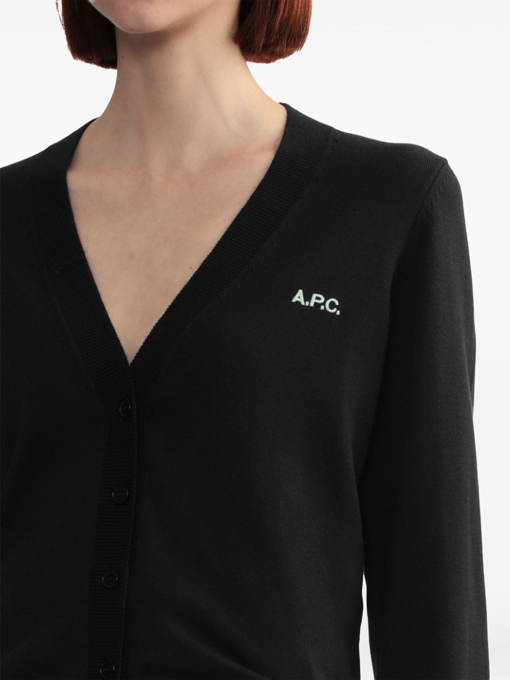 logo-embroidered cotton cardigan - 5