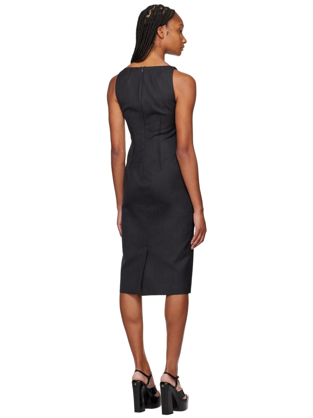 Gray Scoop Neck Midi Dress - 3
