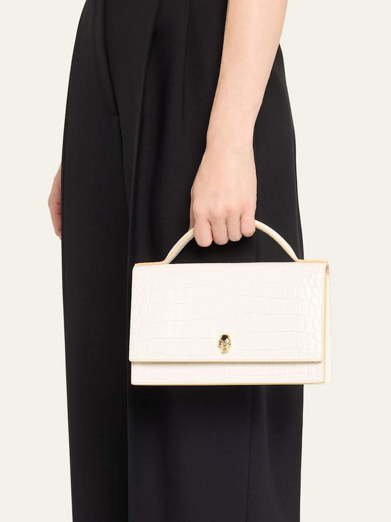 Alexander McQueen Medium Skull Croc-Embossed Top-Handle Bag outlook