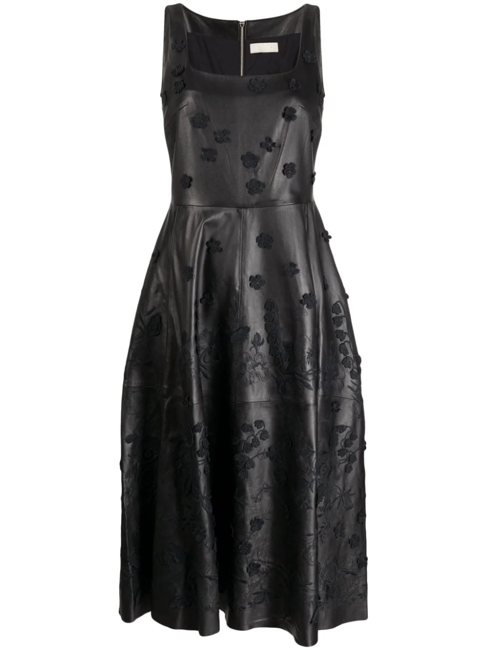 floral-appliqué leather midi dress - 1