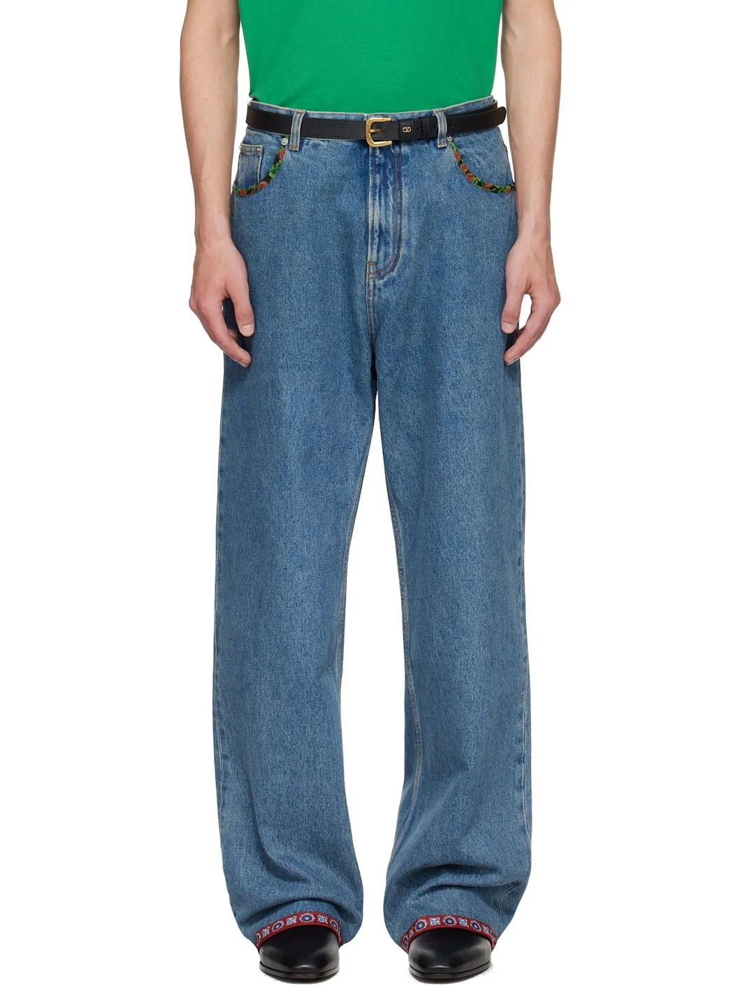 Blue Printed Border Jeans - 1