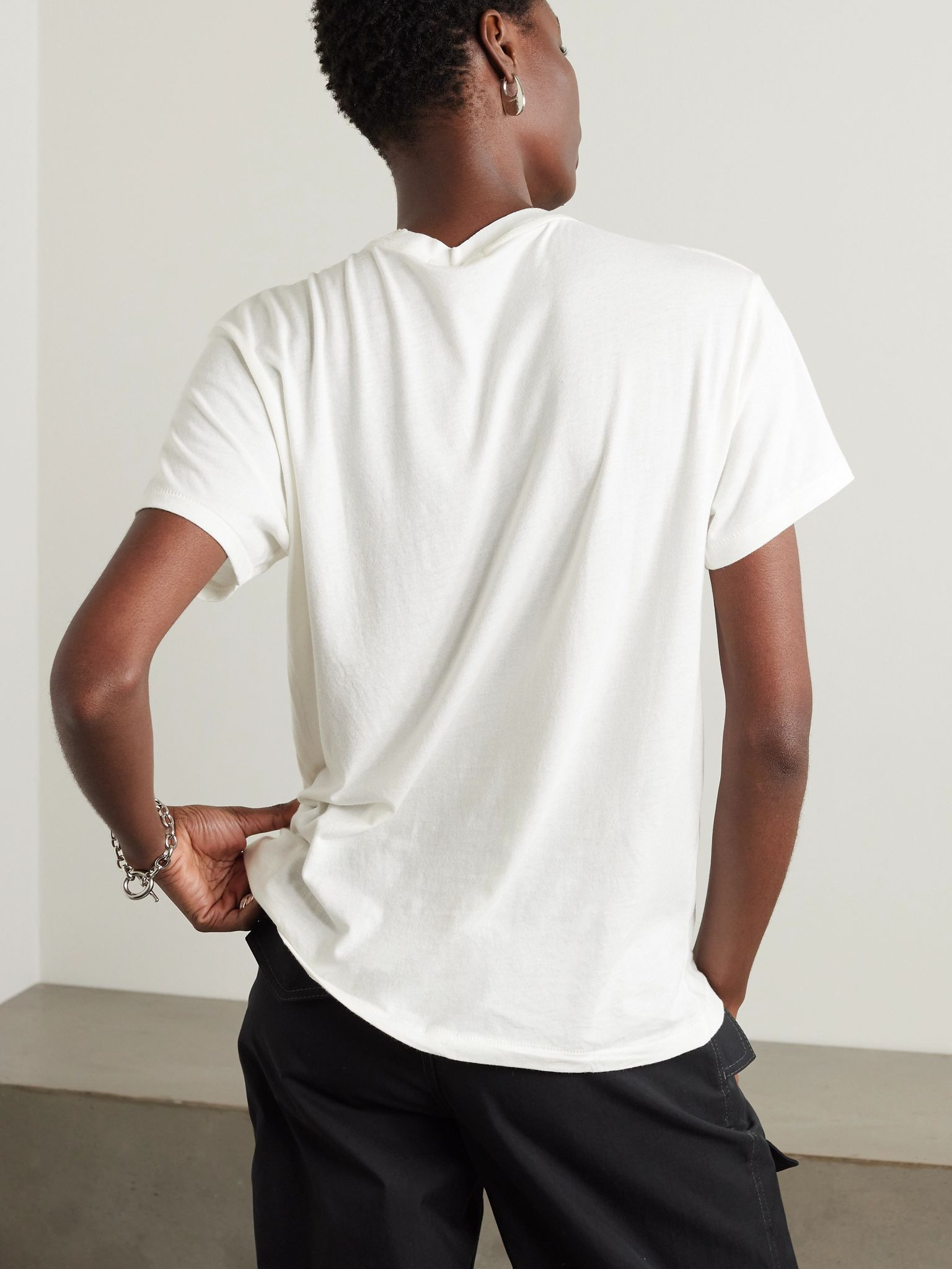 Boyfriend cotton and modal-blend jersey T-shirt Ivory - 3