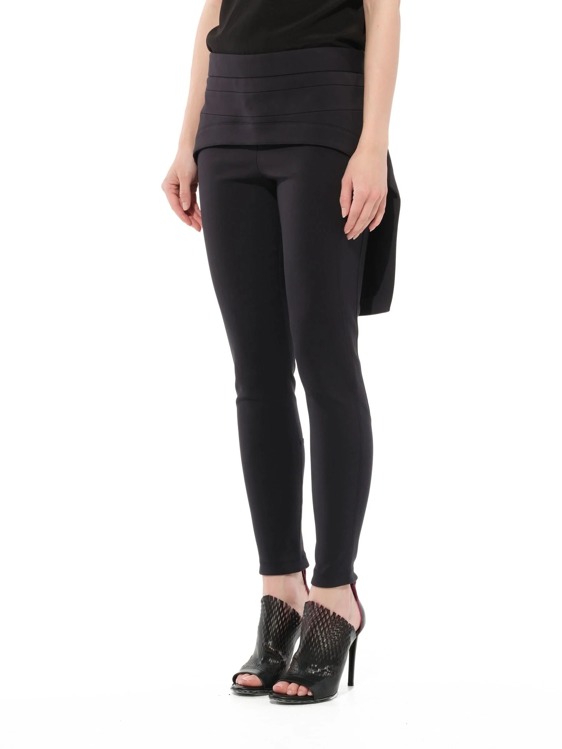 Layered Skirt Pants with Zip in Black - 1
