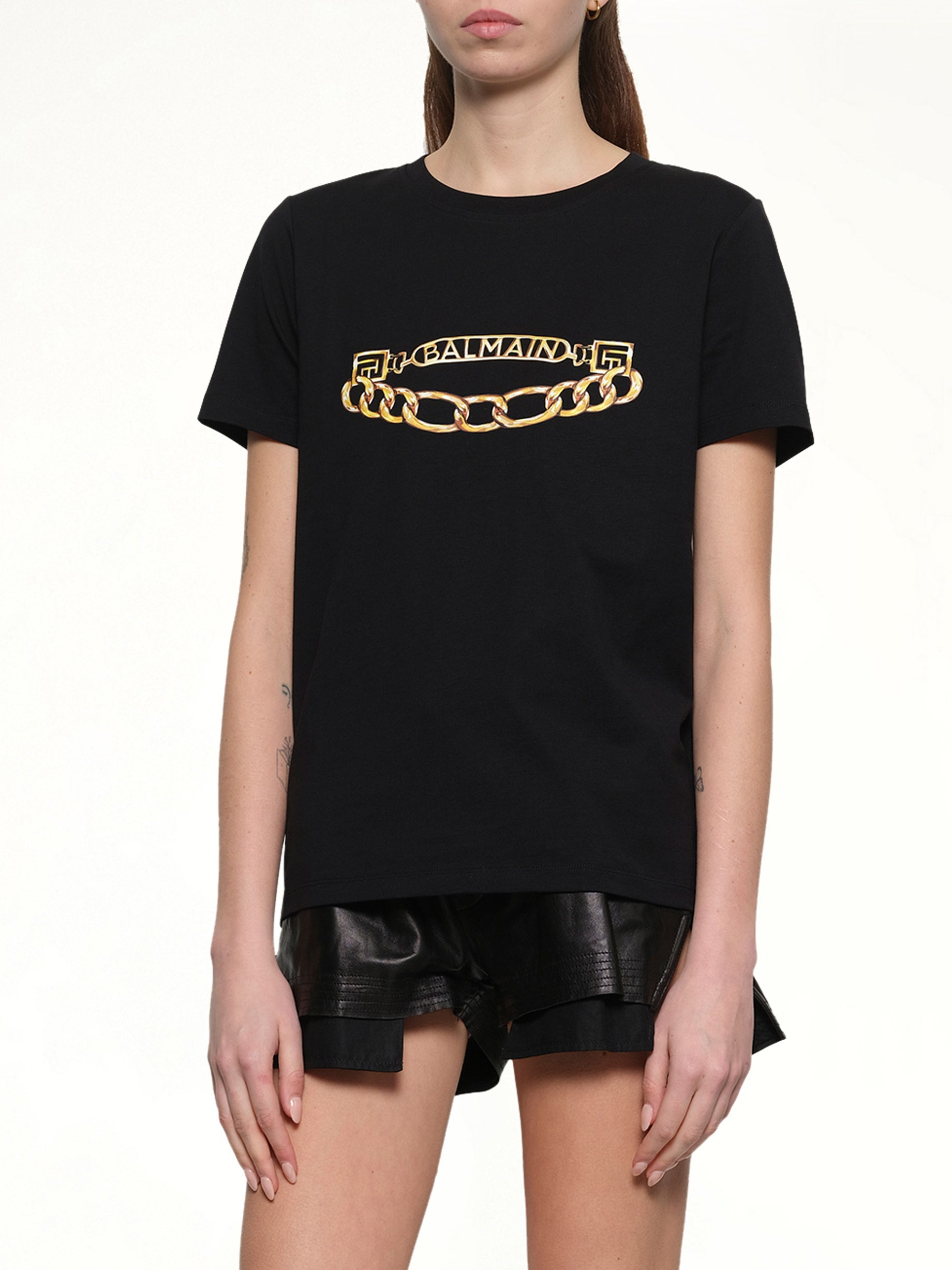 Balmain Chains Printed T-Shirt in Black/Gold - 6