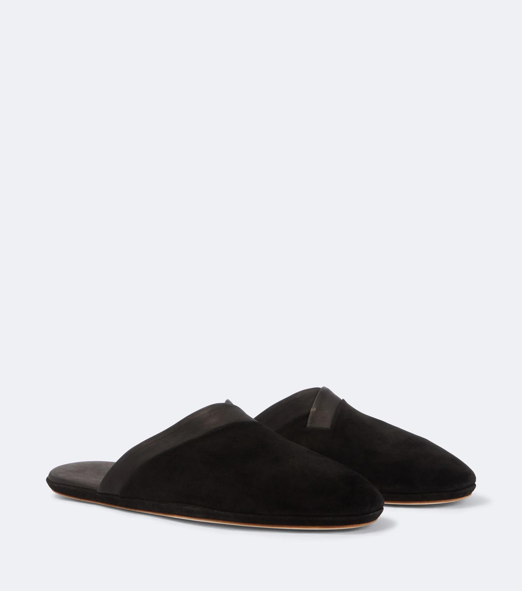 Leather-trimmed suede slippers - 1