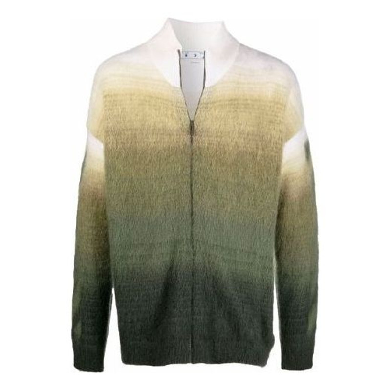 Men's Off-White FW21 Arrow Pattern Zipper Cardigan Wool Sweater Loose Fit Green OMHF032F21KNI0015555 - 1