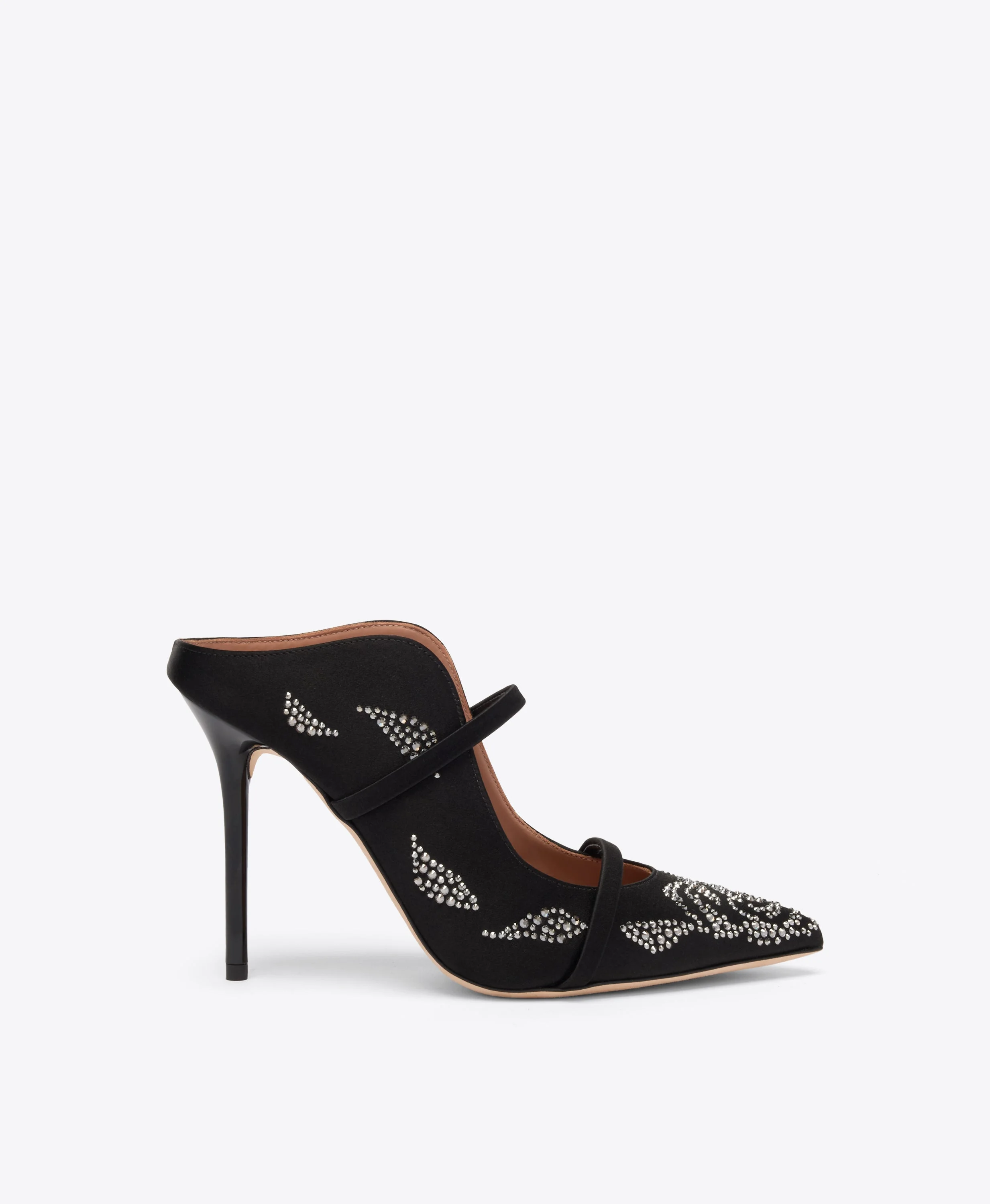 Maureen 100 Black Satin Rose Crystal Mules - 1