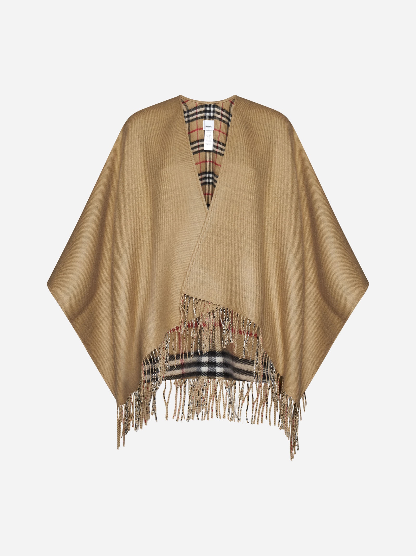 Check motif wool poncho - 1