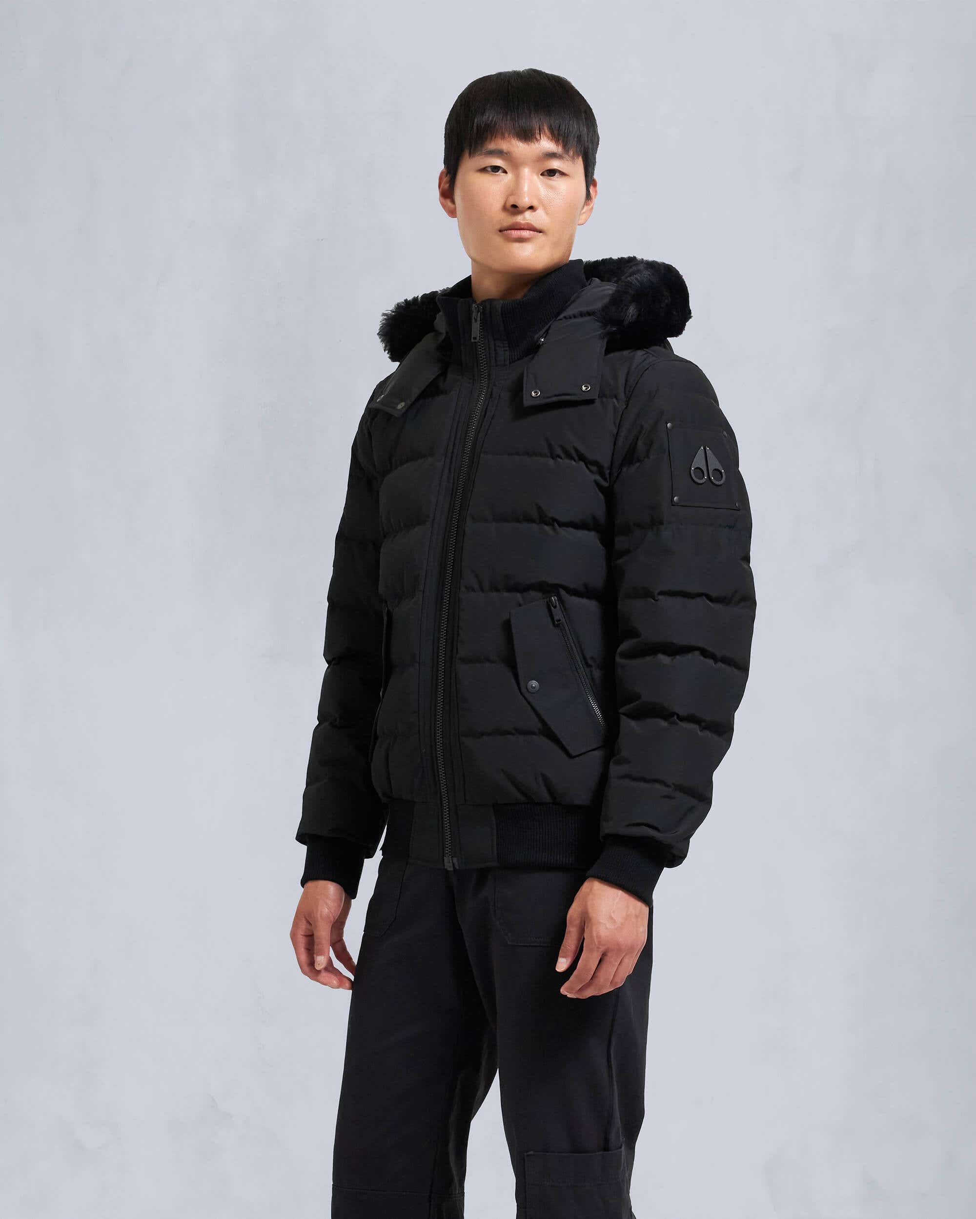 MOOSE KNUCKLES ONYX SCOTCHTOWN SHEARLING BOMBER JACKET