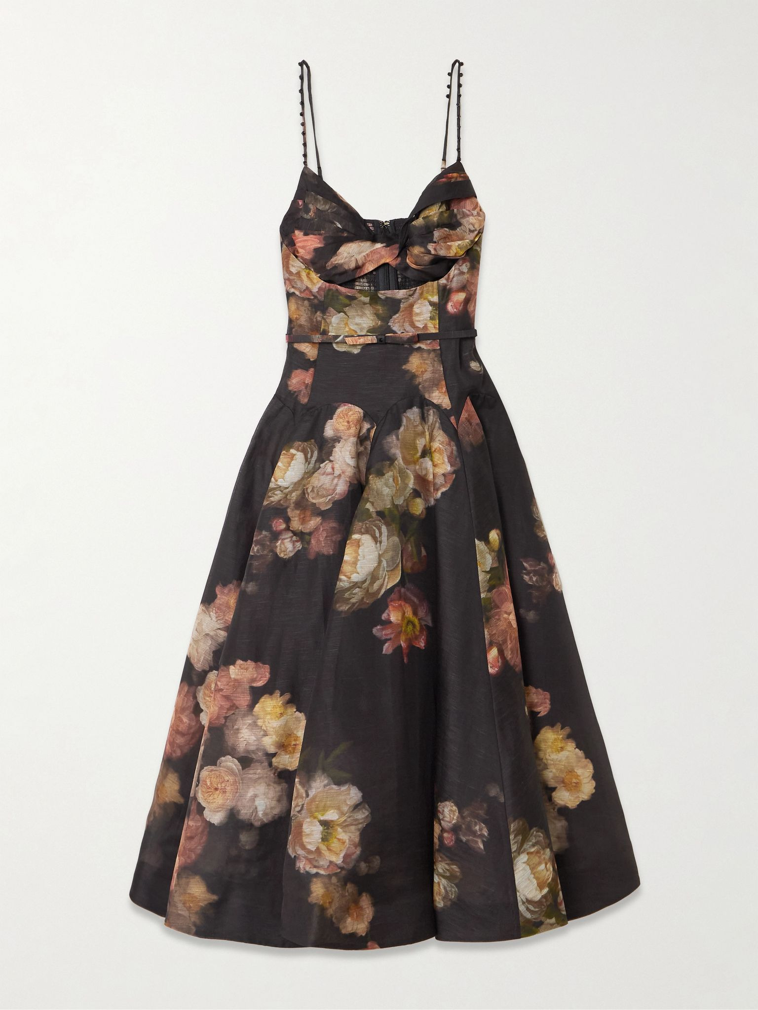 Hypnotic embellished belted cutout linen and silk-blend midi dress Black - 1