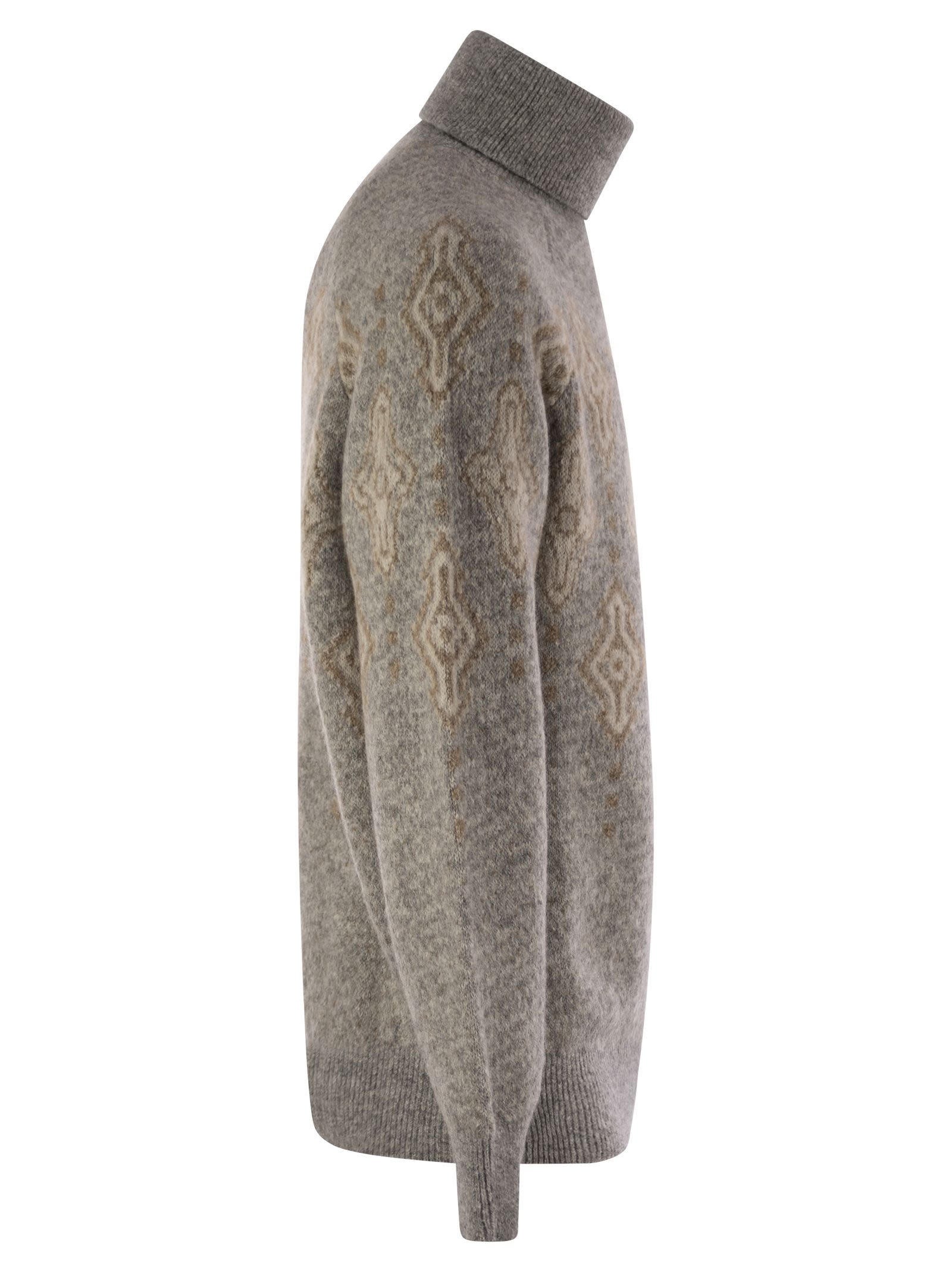 Brunello Cucinelli Men Geometric Jacquard Turtleneck Sweater In Alpaca, Cotton And Wool - 3