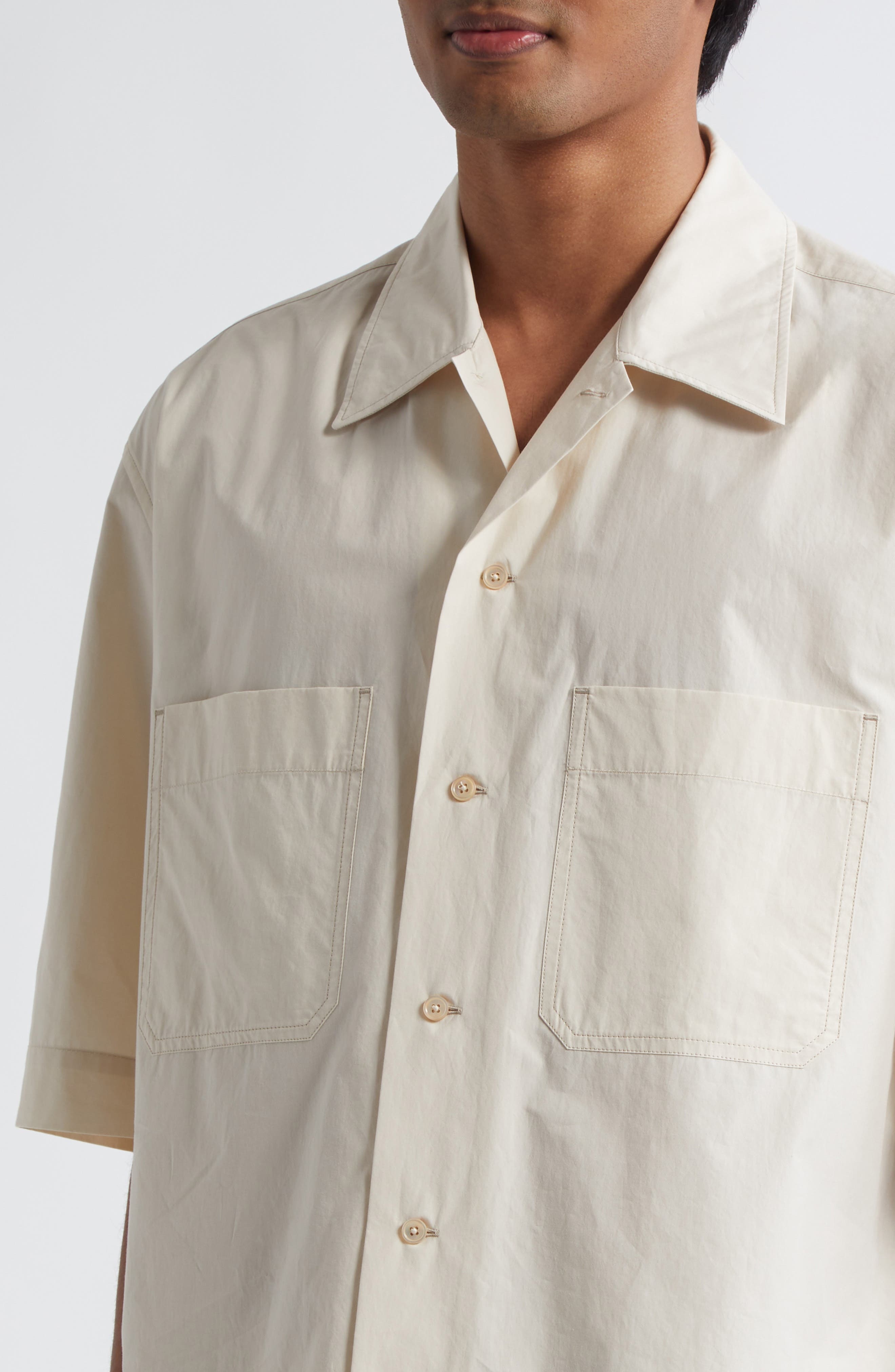 Lemaire Convertible Button-Up Shirt in Warm Beige at Nordstrom - 5