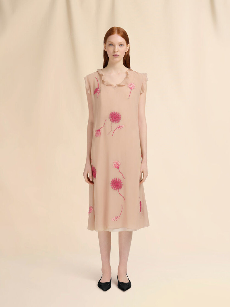Marni NUDE SILK DRESS WITH CAMELLIA EMBROIDERY outlook