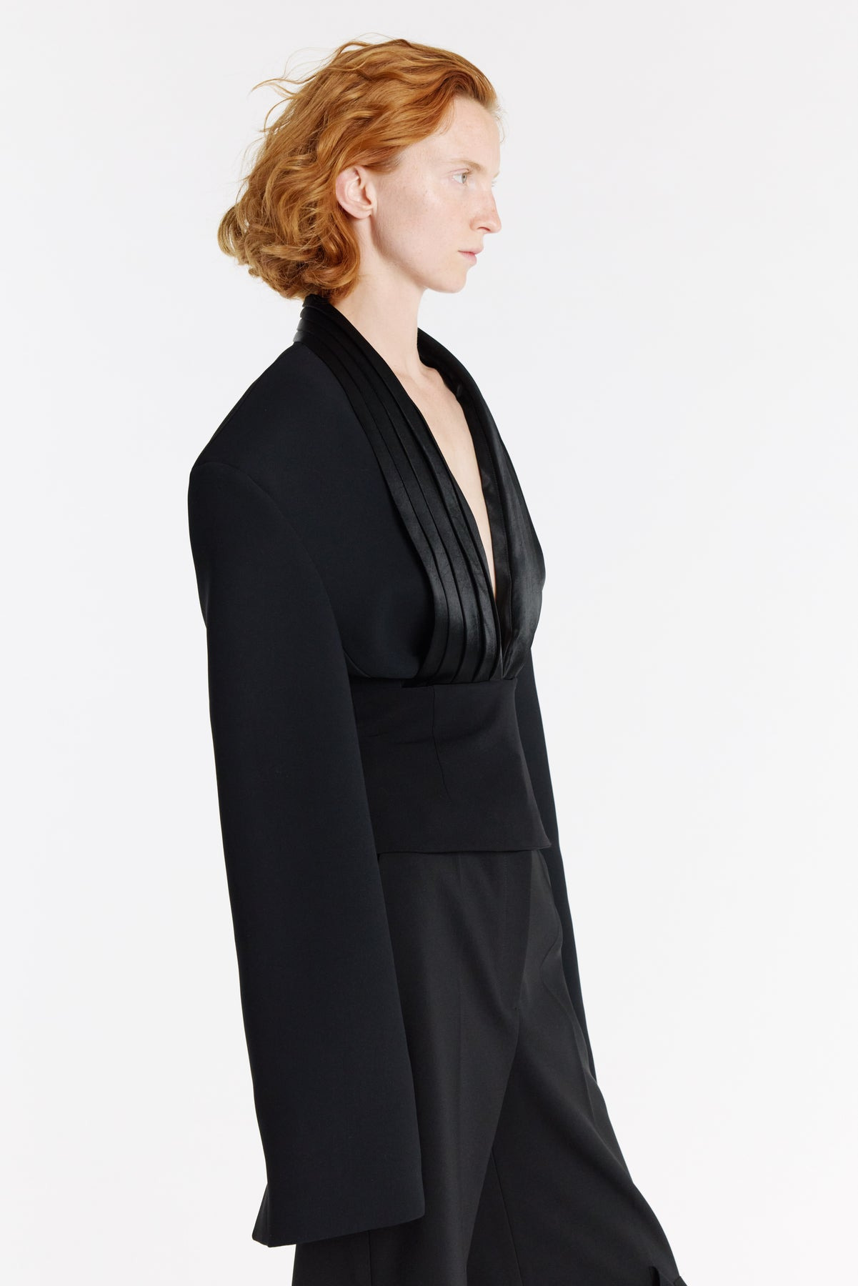 CUMMERBUND COLLAR TUXEDO TOP BLACK - 5