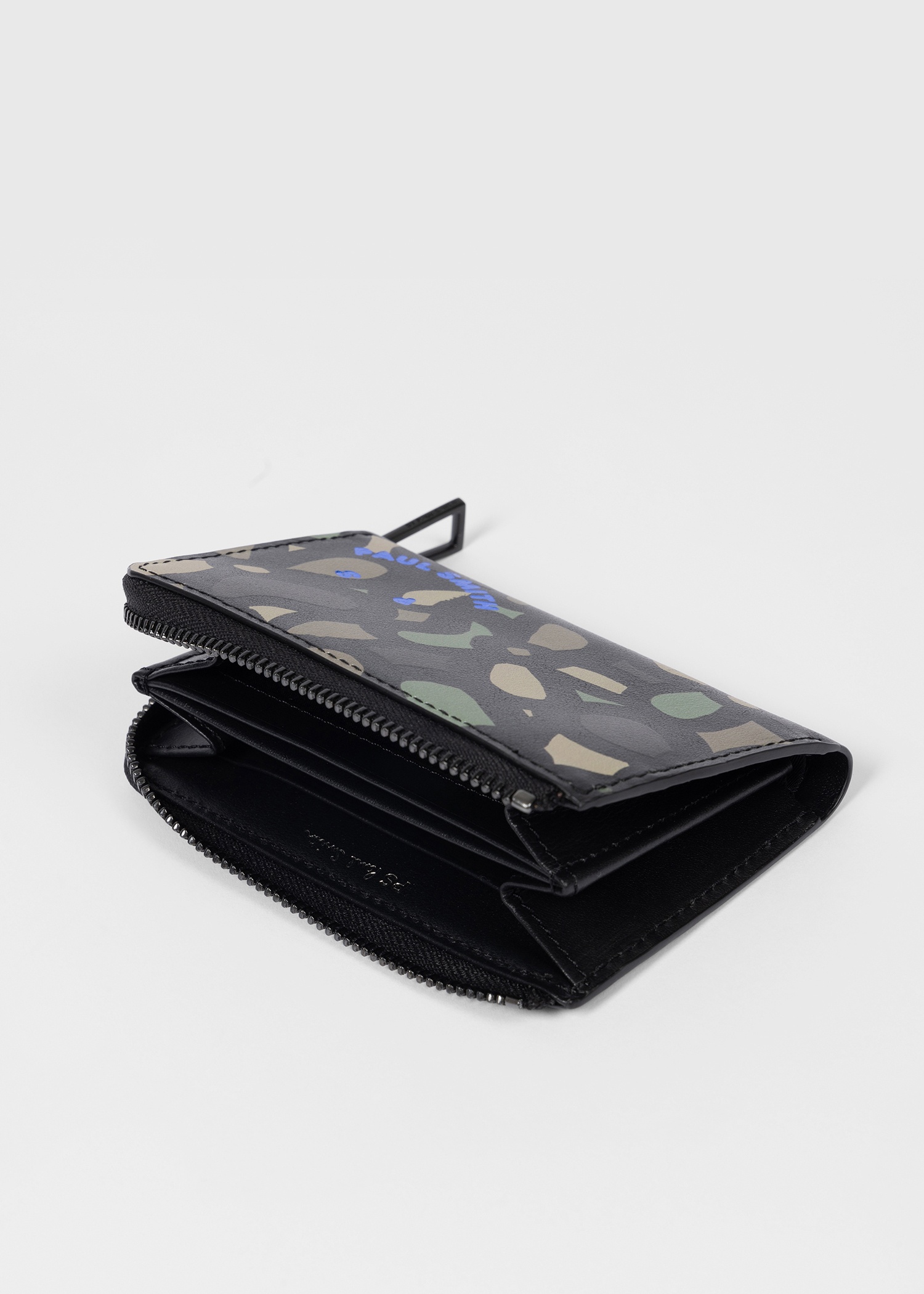 Black Leather Floral PS Happy Zip Pouch Wallet - 3