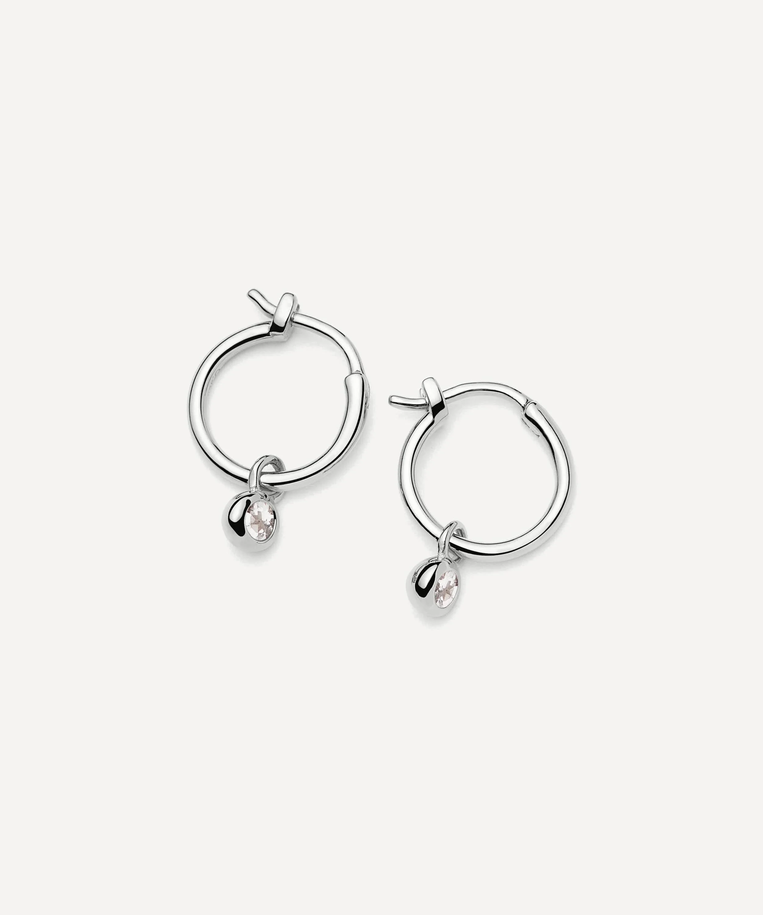 Sterling Silver April Birthstone Mini Charm Hoop Earrings - 1