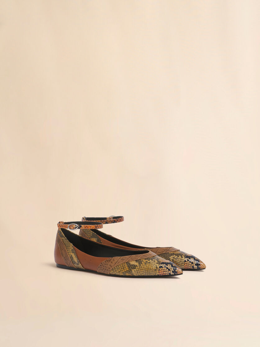 BROWN LEATHER POINTED-TOE BALLERINA - 2