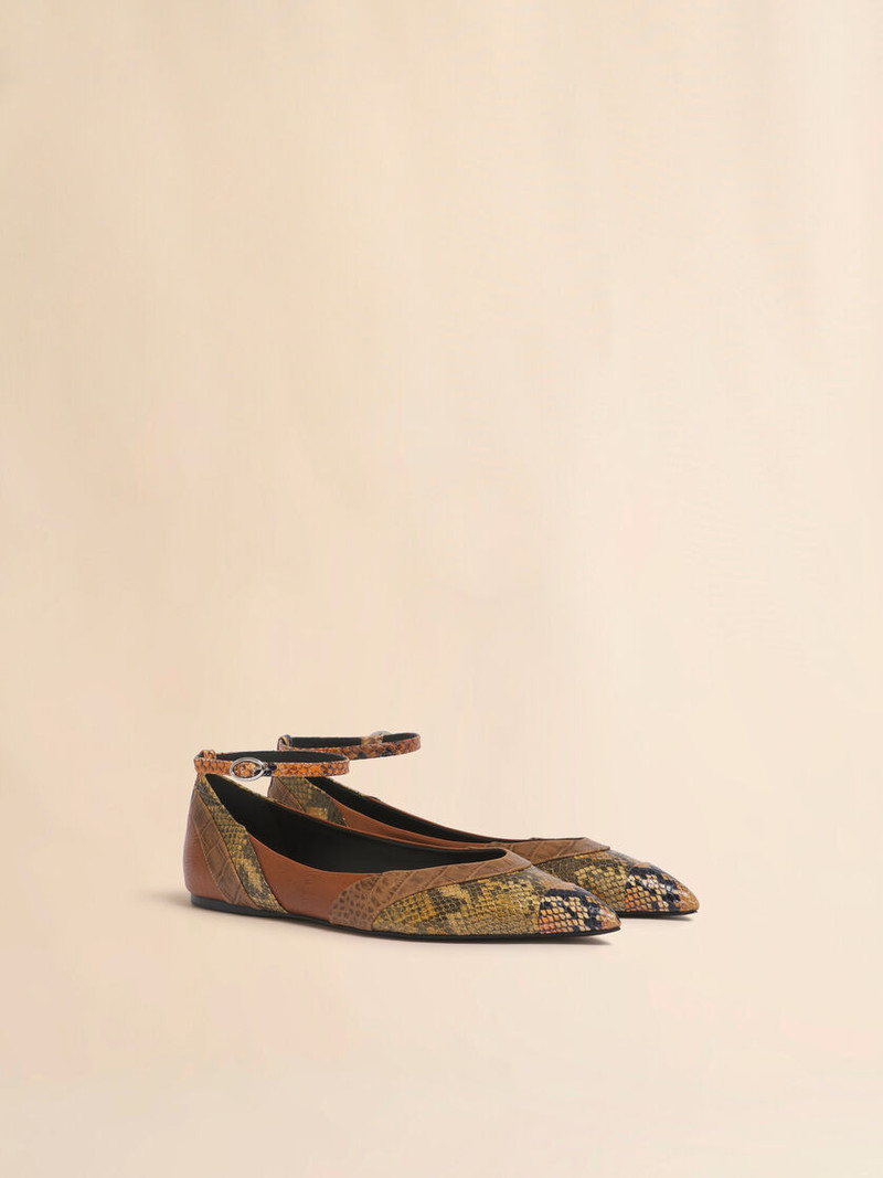 BROWN LEATHER POINTED-TOE BALLERINA 2