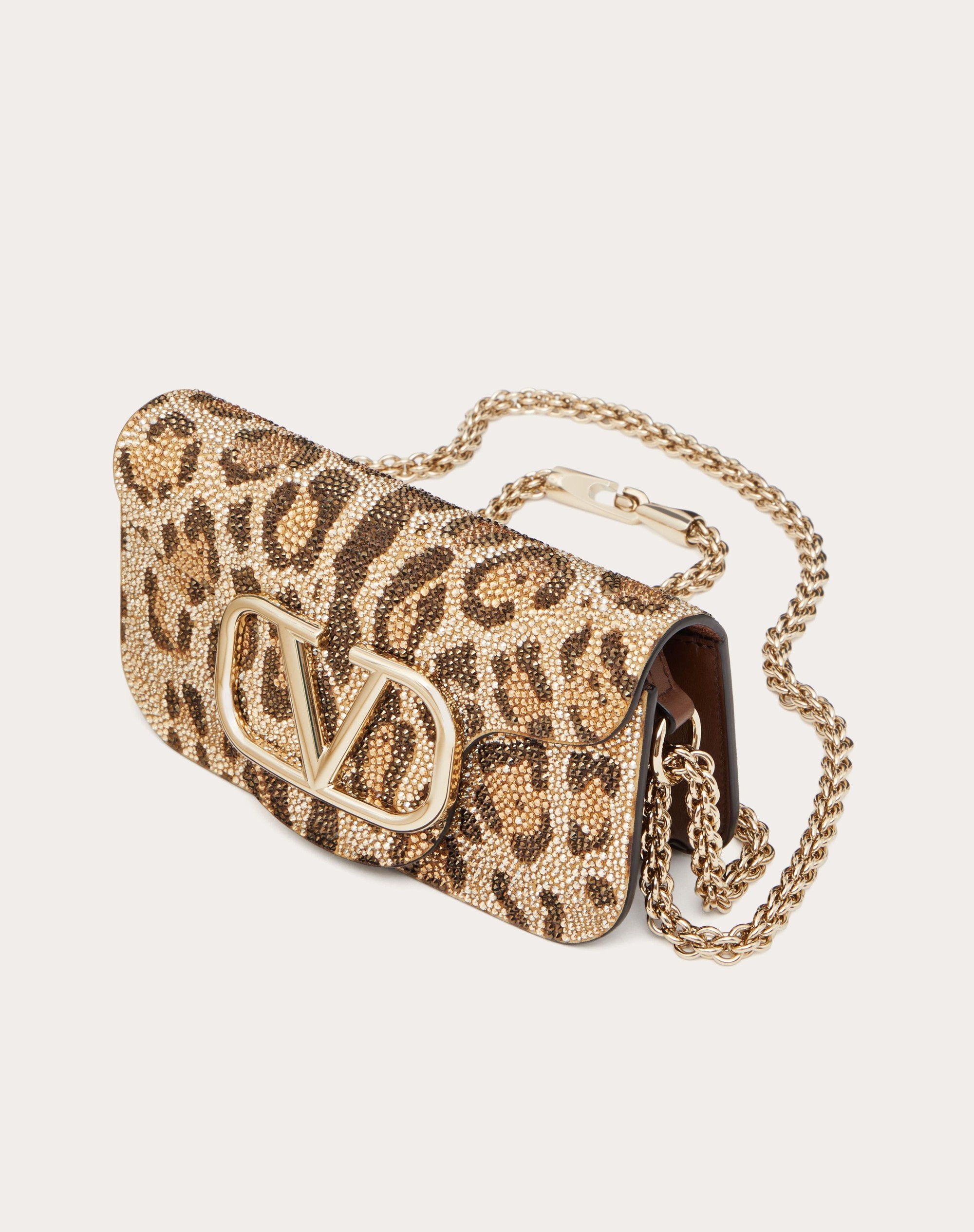 SMALL VALENTINO GARAVANI LOCÒ SHOULDER BAG WITH RHINESTONE ANIMALIER PATTERN - 5