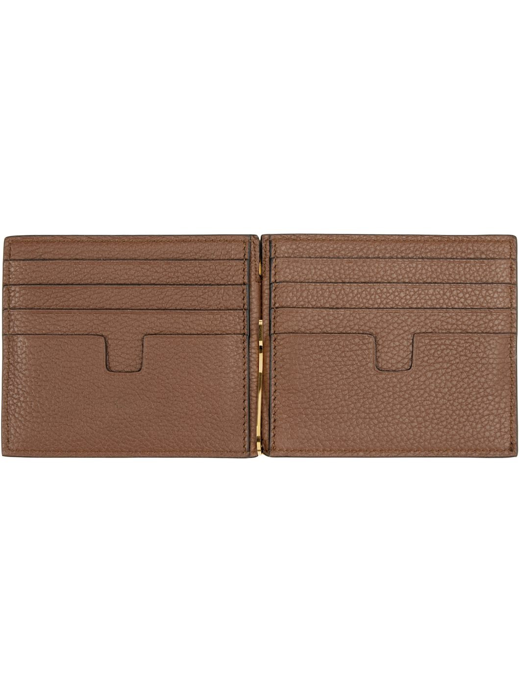 Brown Grained Leather Money Clip Wallet - 3