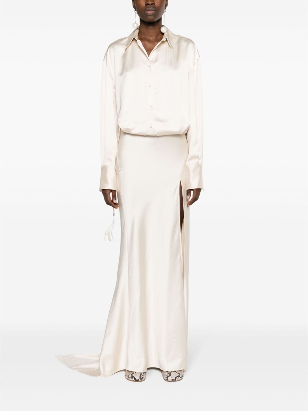 long-sleeve satin gown - 2