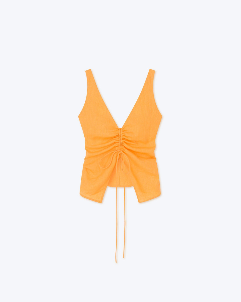 BERDINE - Ruched linen top - Orange 1