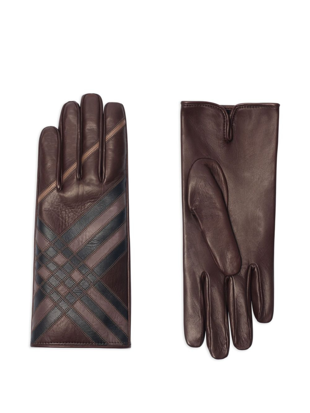 check-pattern leather gloves - 2