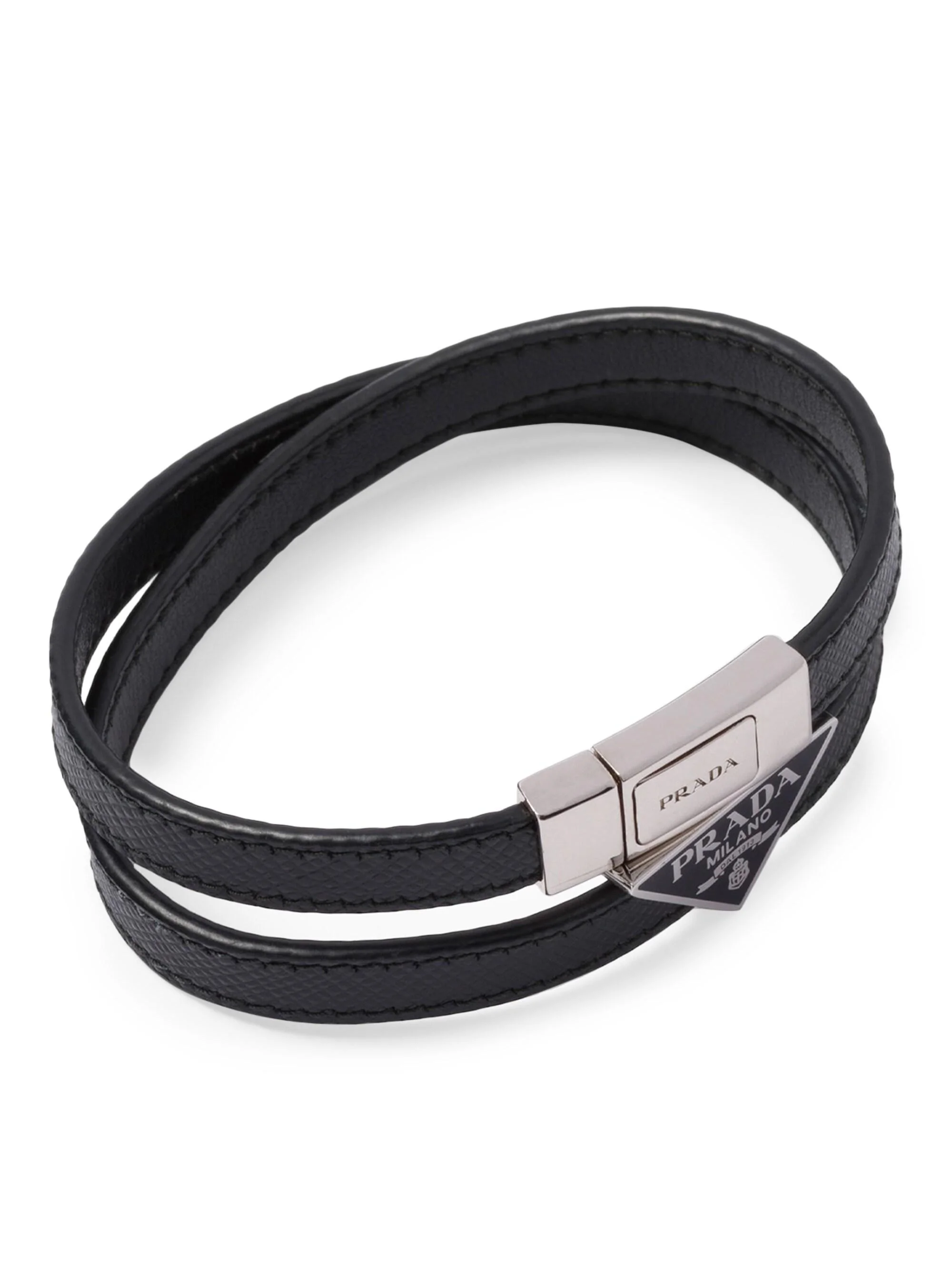 Men's Saffiano Leather Bracelet - Black - 1