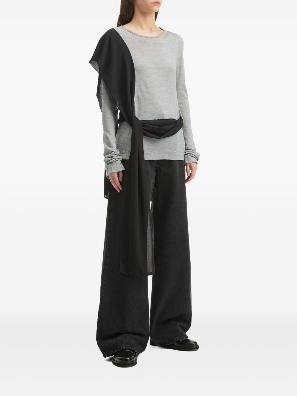 draped-panel long-sleeved top - 2
