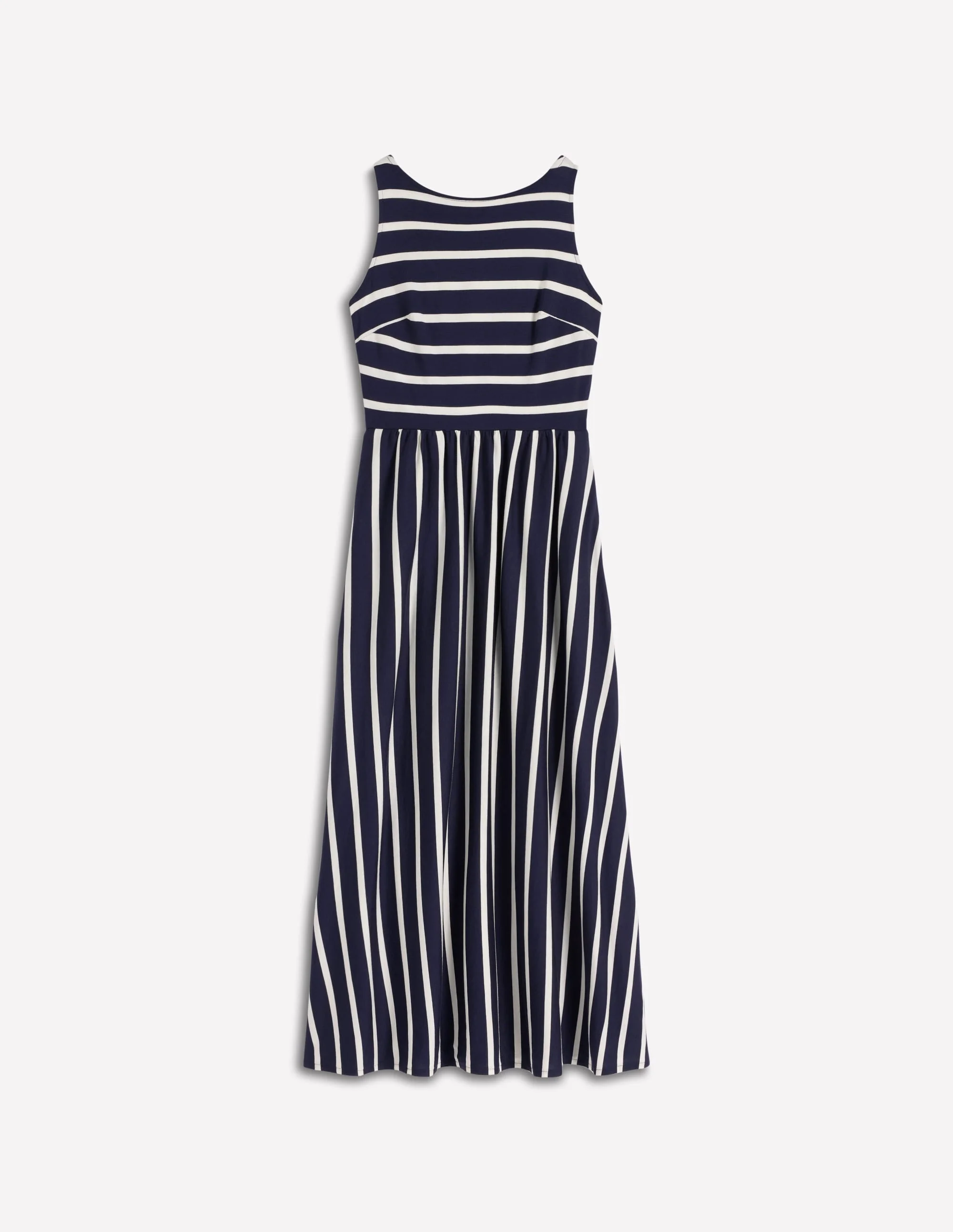Saoirse Smocked Jersey Dress-Navy, Ivory Stripe - 1