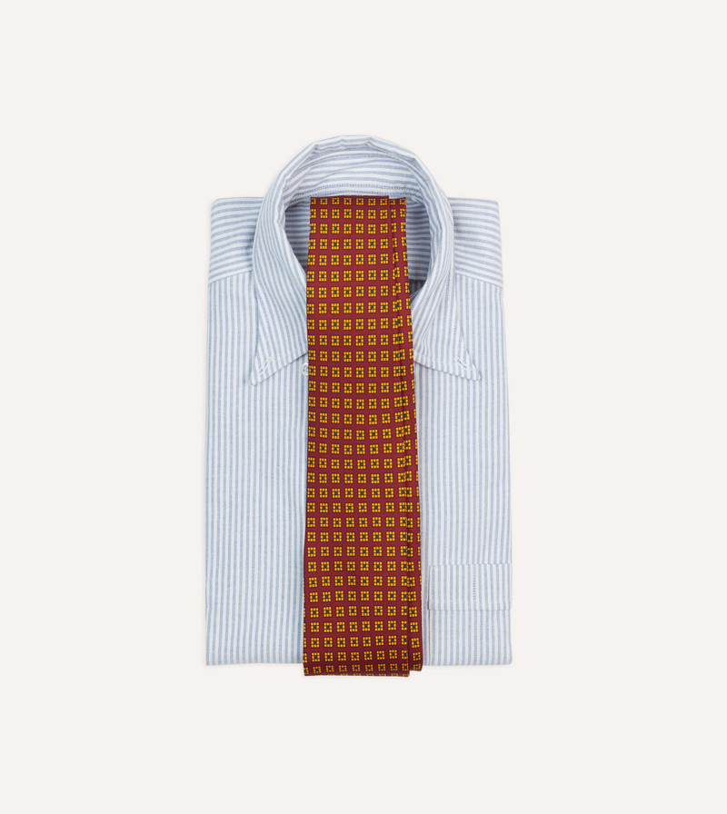 Drake's Red and Yellow Tile Print Silk Self-Tipped Tie outlook